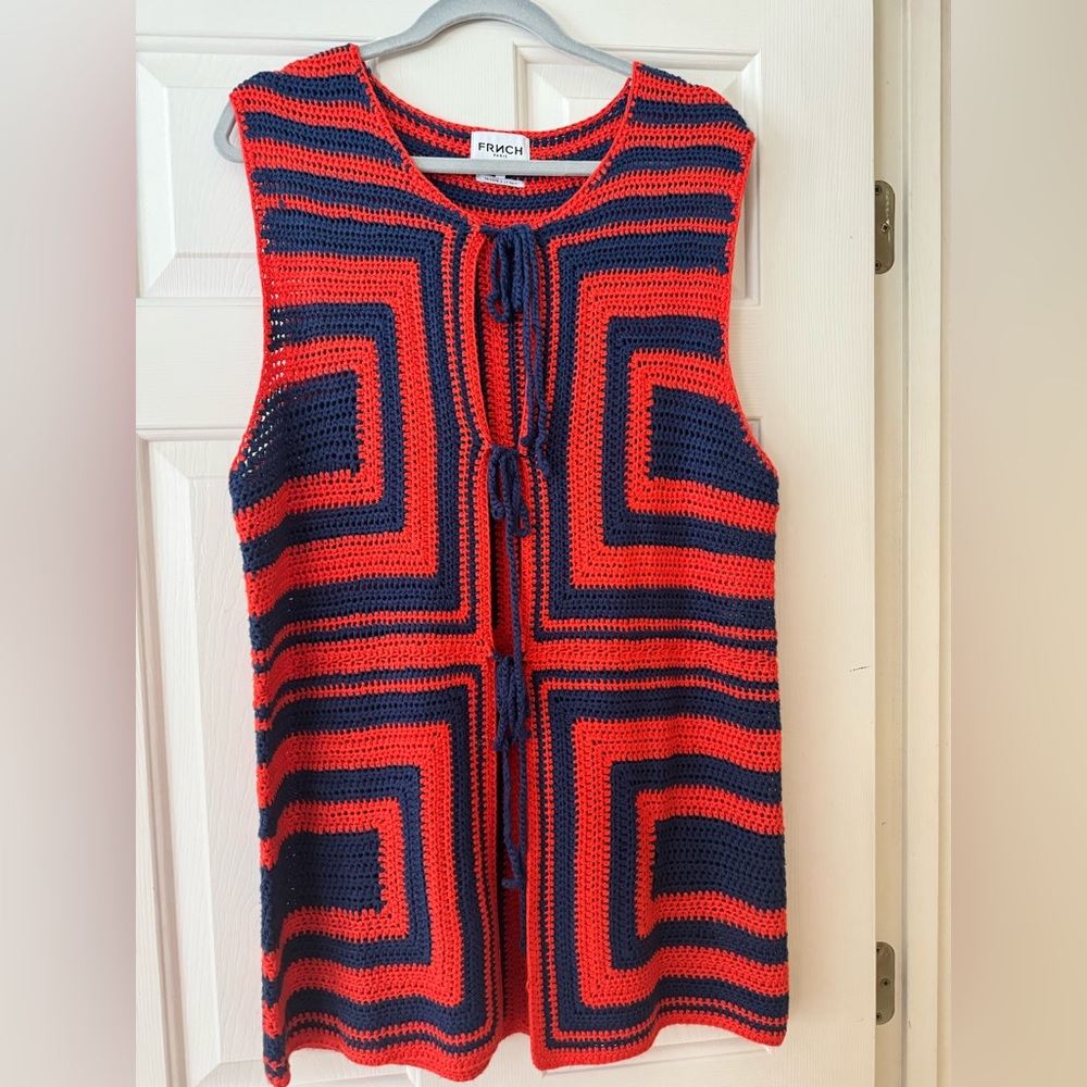 FRNCH (Anthropologie) Orange and Blue Crochet Vest
